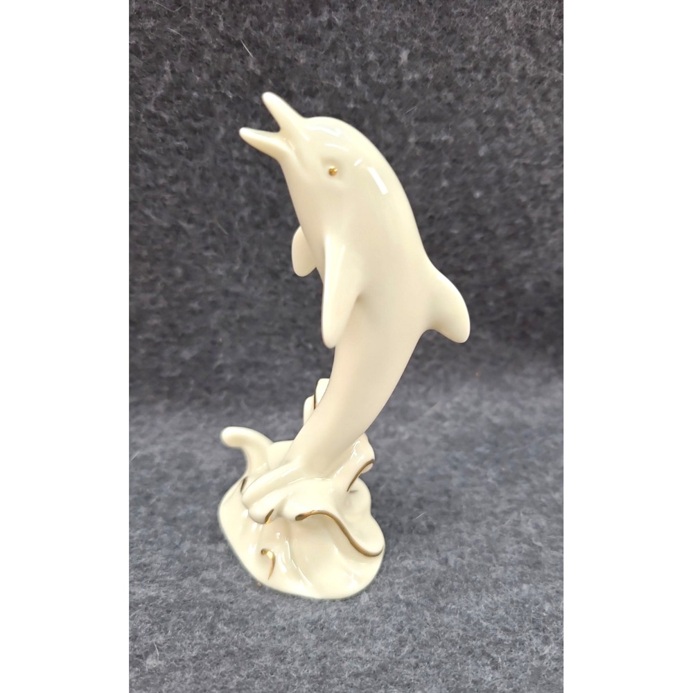 Lenox White Dolphin Porcelain Figurine 24K Gold Trim Elegant Ocean Collectible